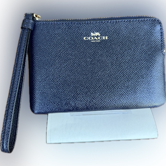 Coach Handbags - Coach Midnight Blue Corner Zip Crossgrain Leather Wristlet NWOT